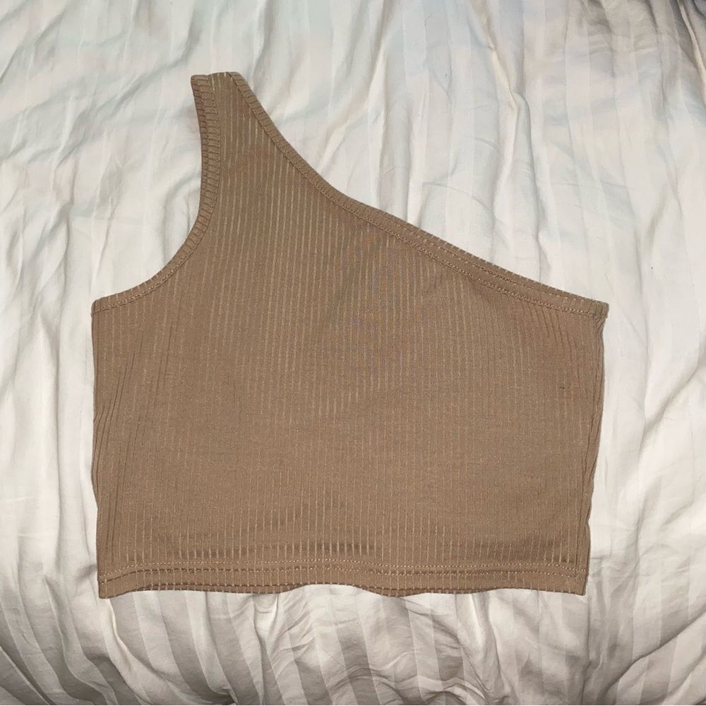 Ribbed Tan One Shoulder Tank Top